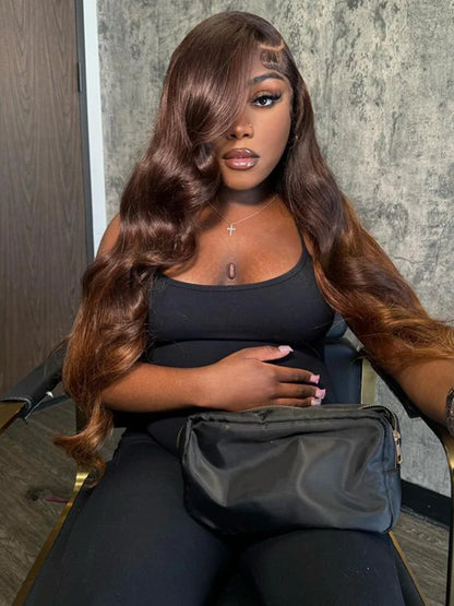 Chocolate Brown Body Wave Lace Front Human Hair Wig