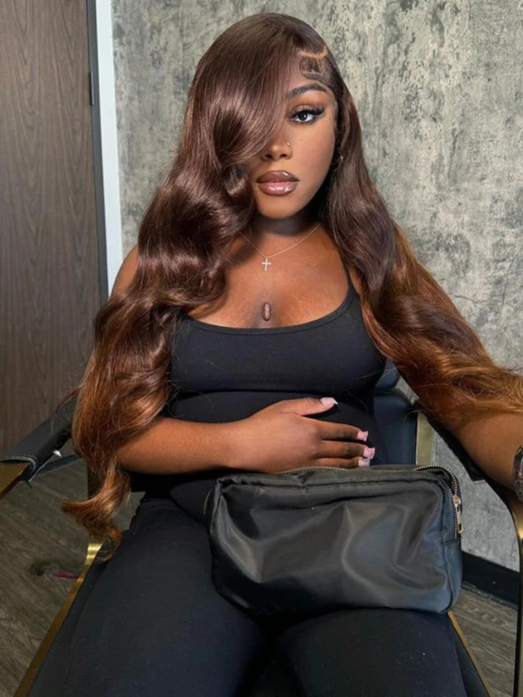 Chocolate Brown Body Wave Lace Front Human Hair Wig