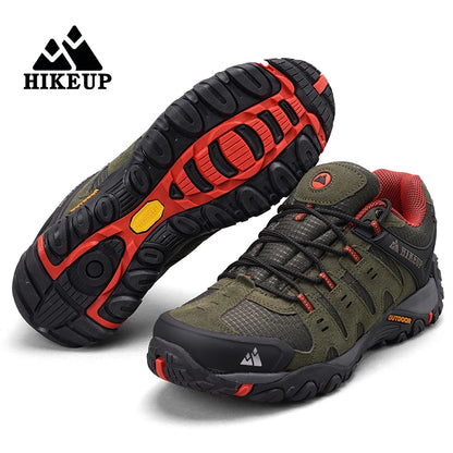 HIKEUP Men's Suede Leather Hiking Shoes Black Gray Khaki
