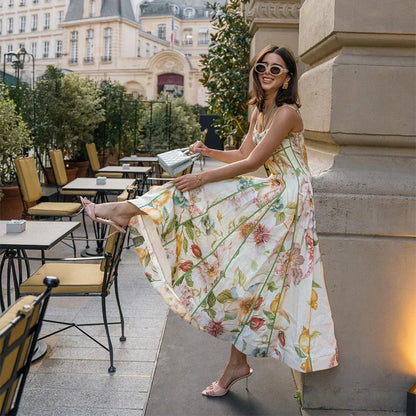 Elegant Printed A-Line Women's Dress in Polyester