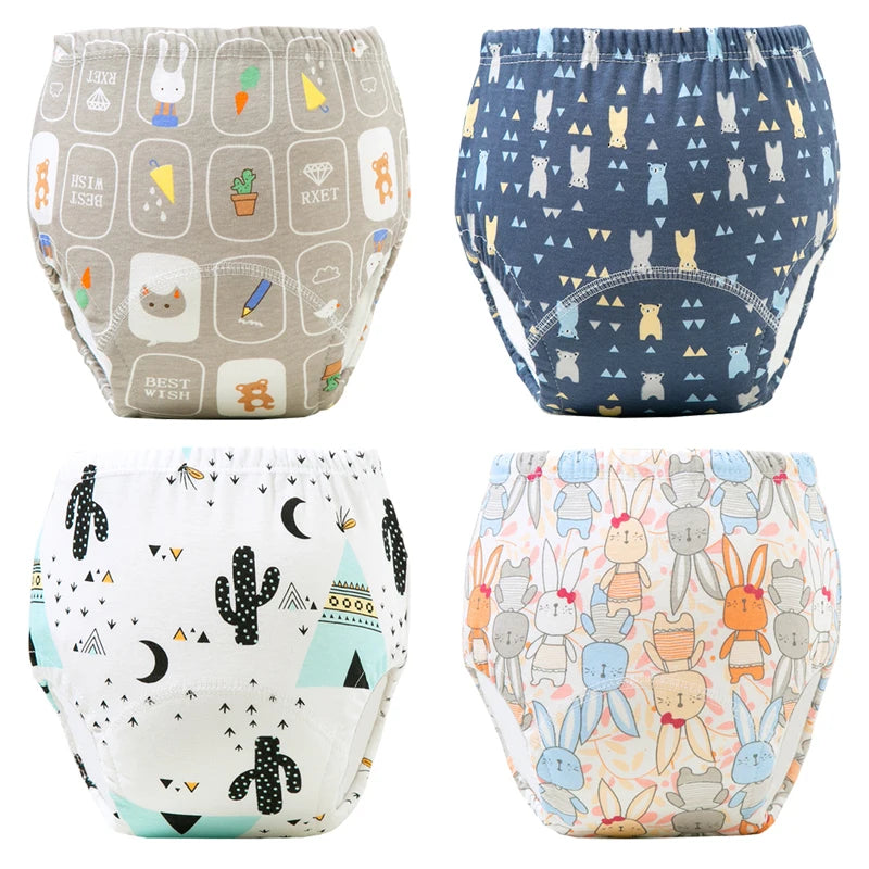 4PCS Reusable Cotton Baby Diapers for Potty Training