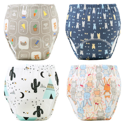 4PCS Reusable Cotton Baby Diapers for Potty Training