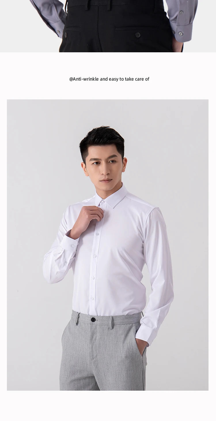 Men's Slim Fit Solid Color White Dress Shirt
