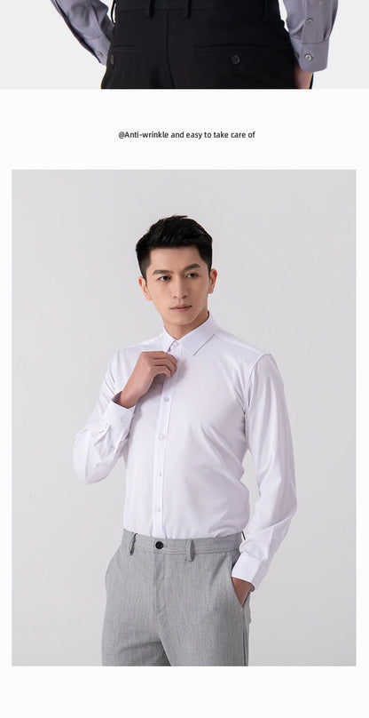Men's Slim Fit Solid Color White Dress Shirt
