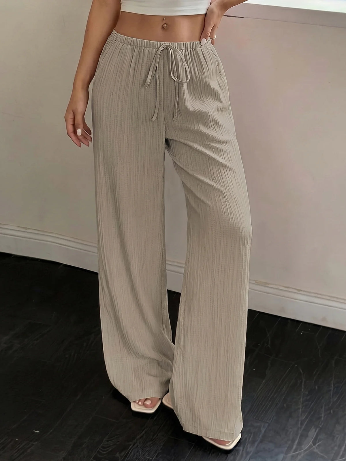 Women's Casual Solid-Color Wide-Leg Pants