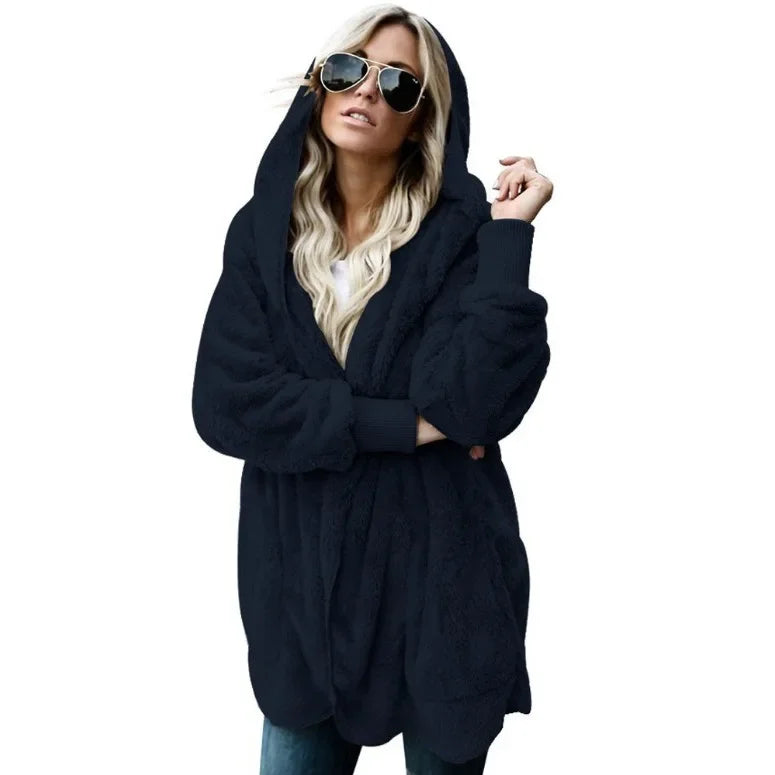 Winter Fleece Cardigan Jacket Women Hooded Outerwear