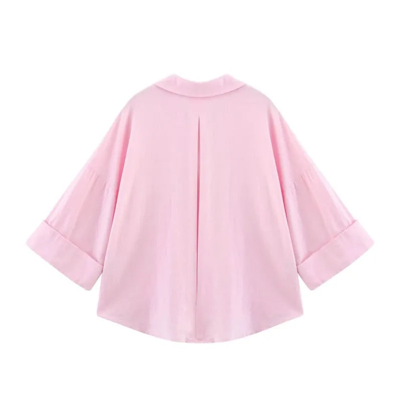 Wide Sleeved Asymmetric Hem Shirt for Women