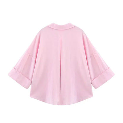 Wide Sleeved Asymmetric Hem Shirt for Women