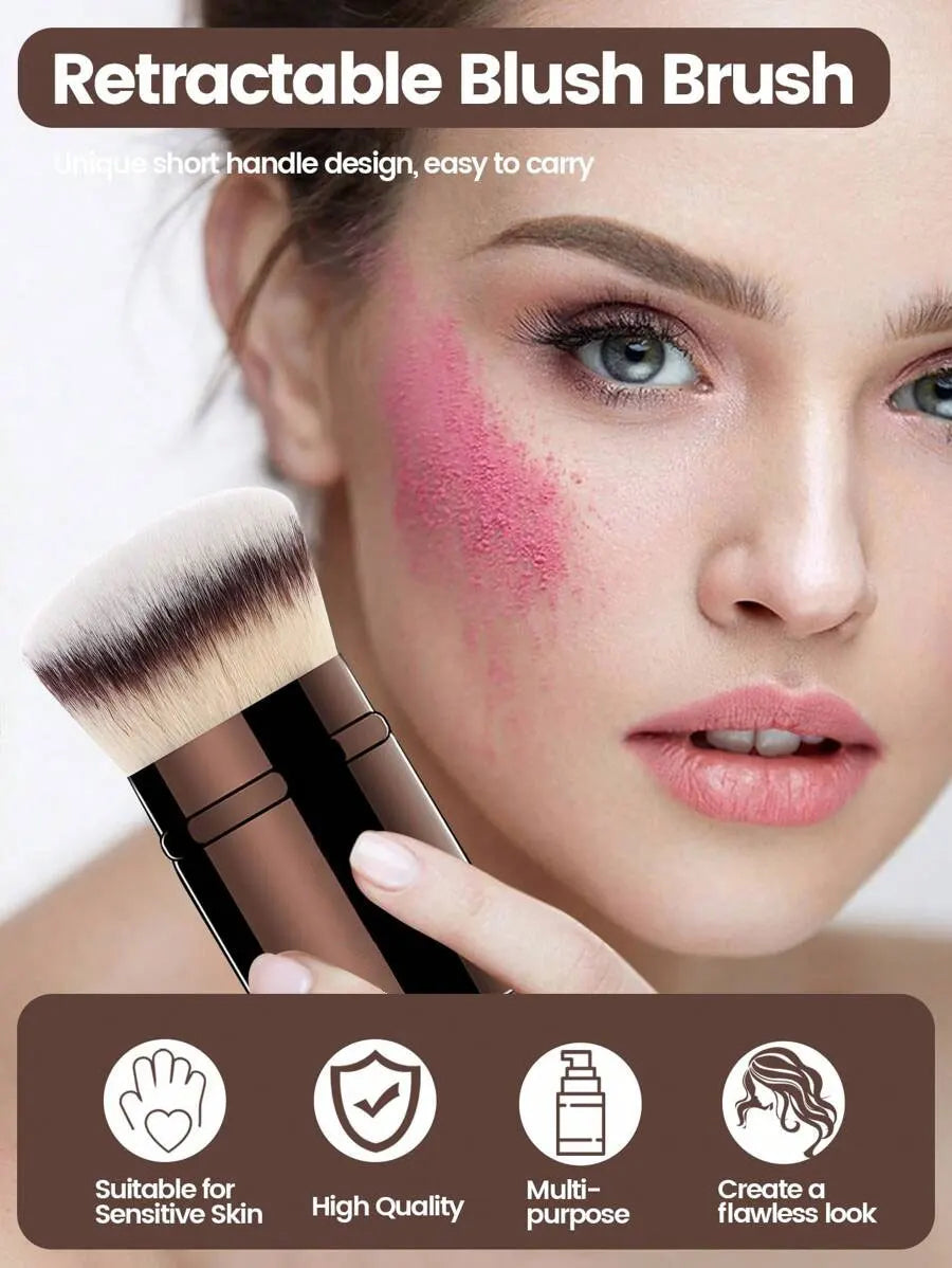 Retractable Makeup Brush with Synthetic Hair