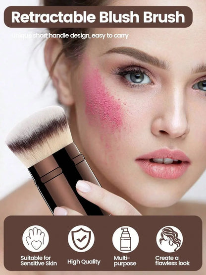 Retractable Makeup Brush with Synthetic Hair