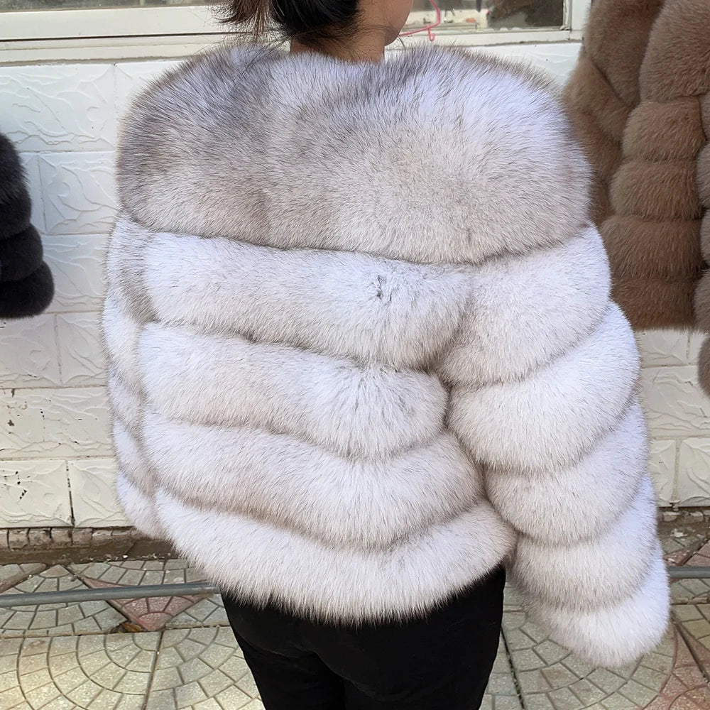 QUEENTINA Brown Fox Fur Coat for Women
