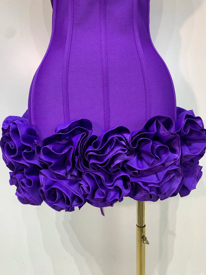 Women Strapless Backless Flower Embellished Mini Dress