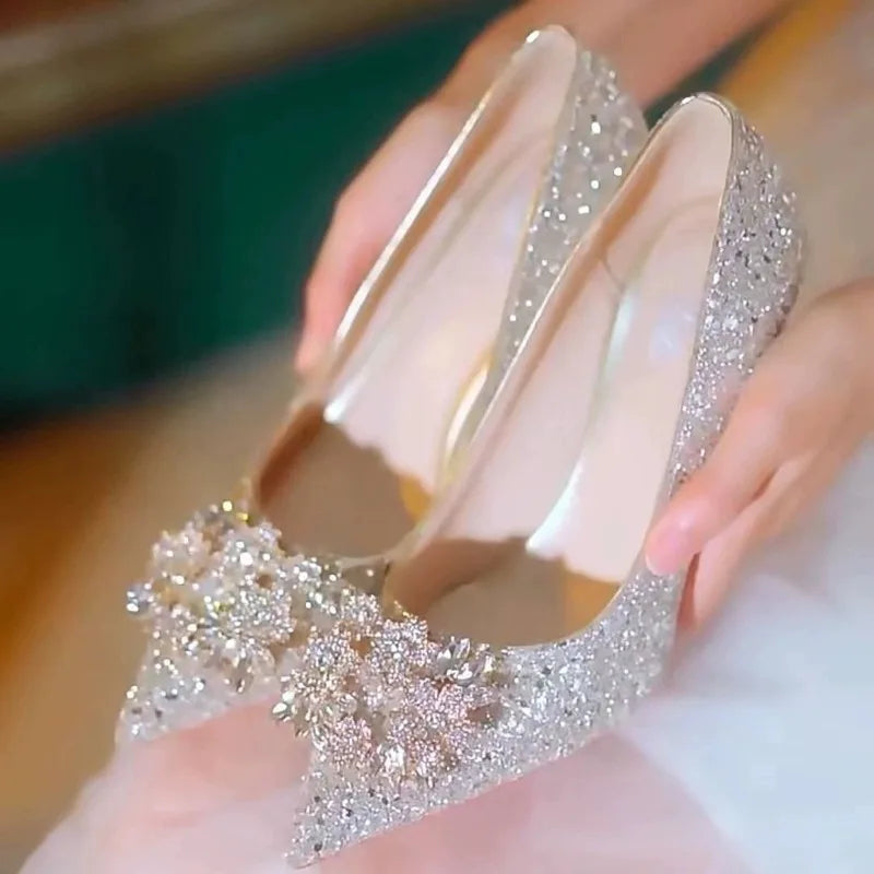 Elegant Crystal Pointed Toe High Heel Pumps for Women