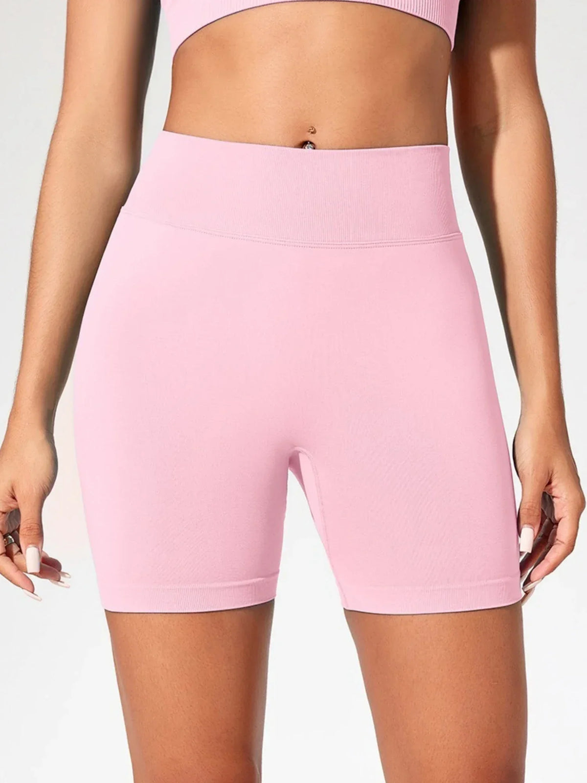 High Waisted Yoga Shorts for Women Nylon Elastane Solid