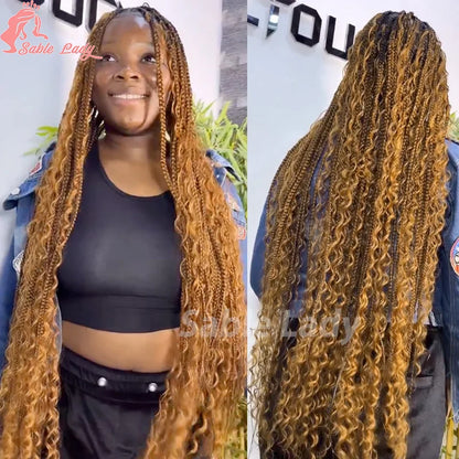 Boho Braided Synthetic Full Lace Wig Blonde Curly Ends