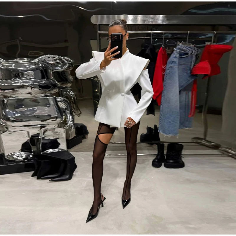 Cold Shoulder Blazer Double Breasted Women Jacket