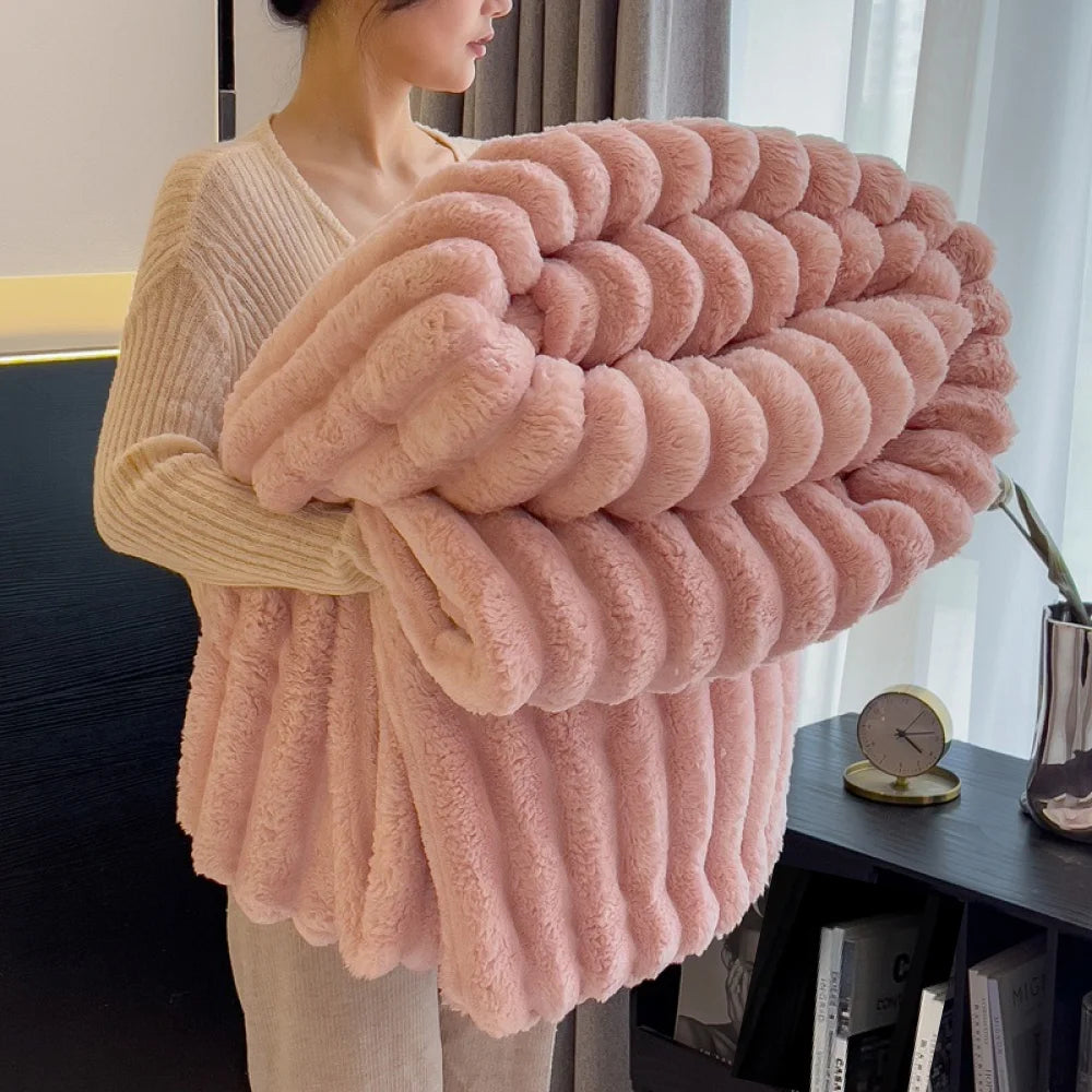 250GSM Soft Fluffy Striped Throw Blanket for Bed