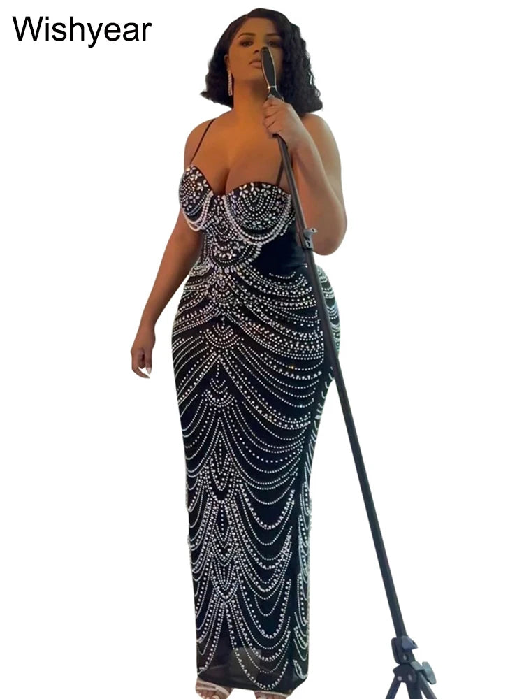 Luxury Brown Rhinestone Evening Gown for Women