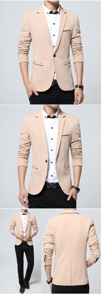 Men's Slim Fit Polyester Suit Blazer for Formal Wear