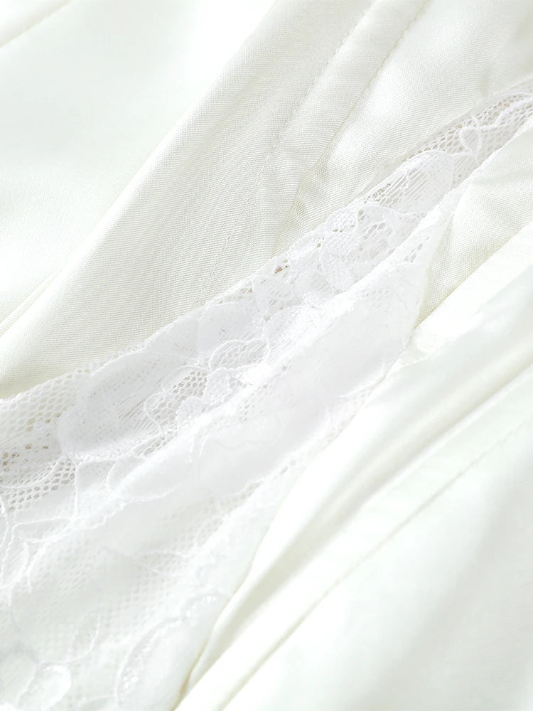 Women White Lace Trim Corset Mini Dress