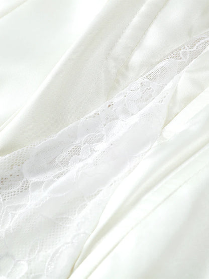 Women White Lace Trim Corset Mini Dress