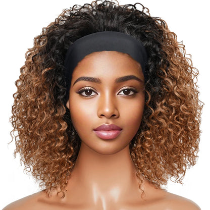220% Density Glueless Short Curly Human Hair Wig Ginger Brown