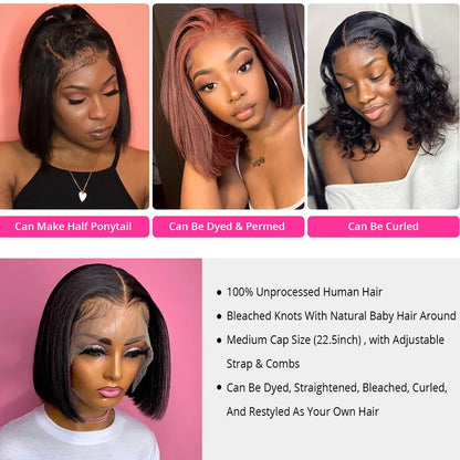 13X4 Bob Wig Straight Human Hair Lace Front Wig