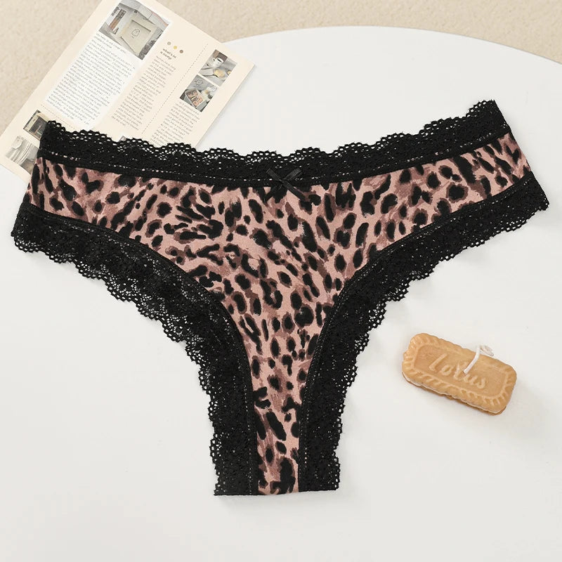 BZEL Women's Lace Floral G-String Leopard Panties