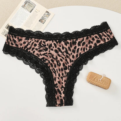 BZEL Women's Lace Floral G-String Leopard Panties