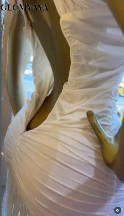 Women Halter Neck Midi Bodycon Dress with Tassels