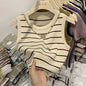Striped Knit Sleeveless Waistcoat for Women