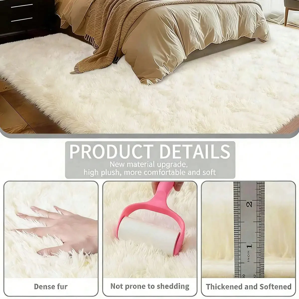 Black Plush Long-Pile Carpet, Soft Non-Slip Rug