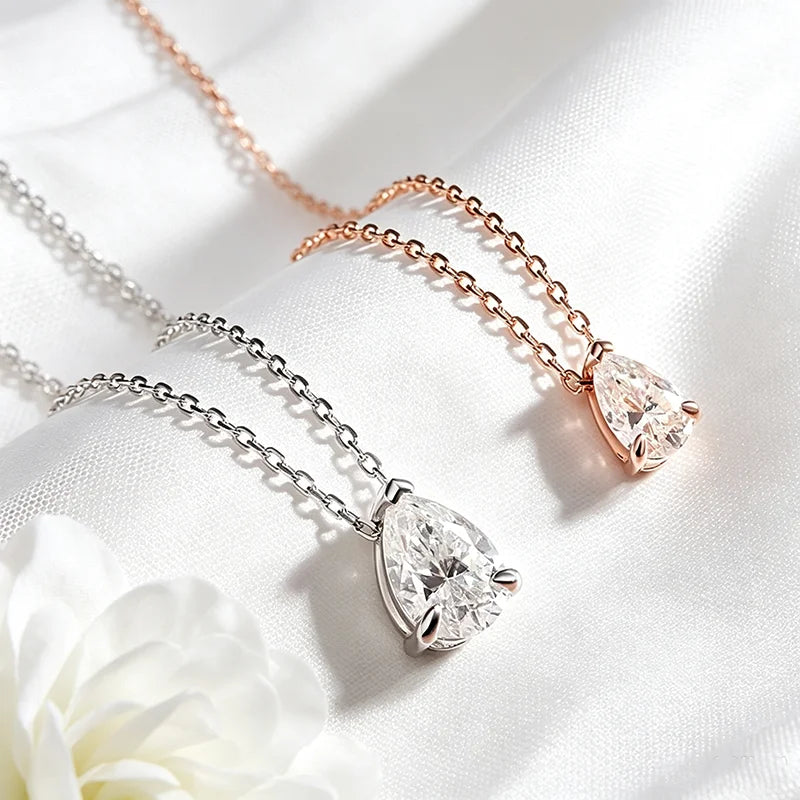 Smyoue Pear Cut Moissanite Necklace 925 Sterling Silver