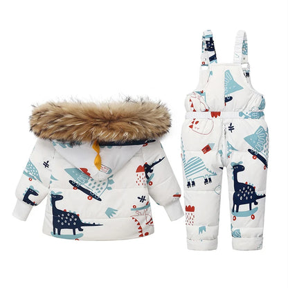 Children's Hooded Parka Down Jacket with Dinosaur Design