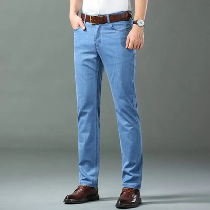 Men's Blue Straight Denim Jeans Lightweight Casual Trousers