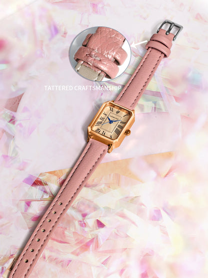 Fashion Retro Square Leather Strap Quartz Watch for Women