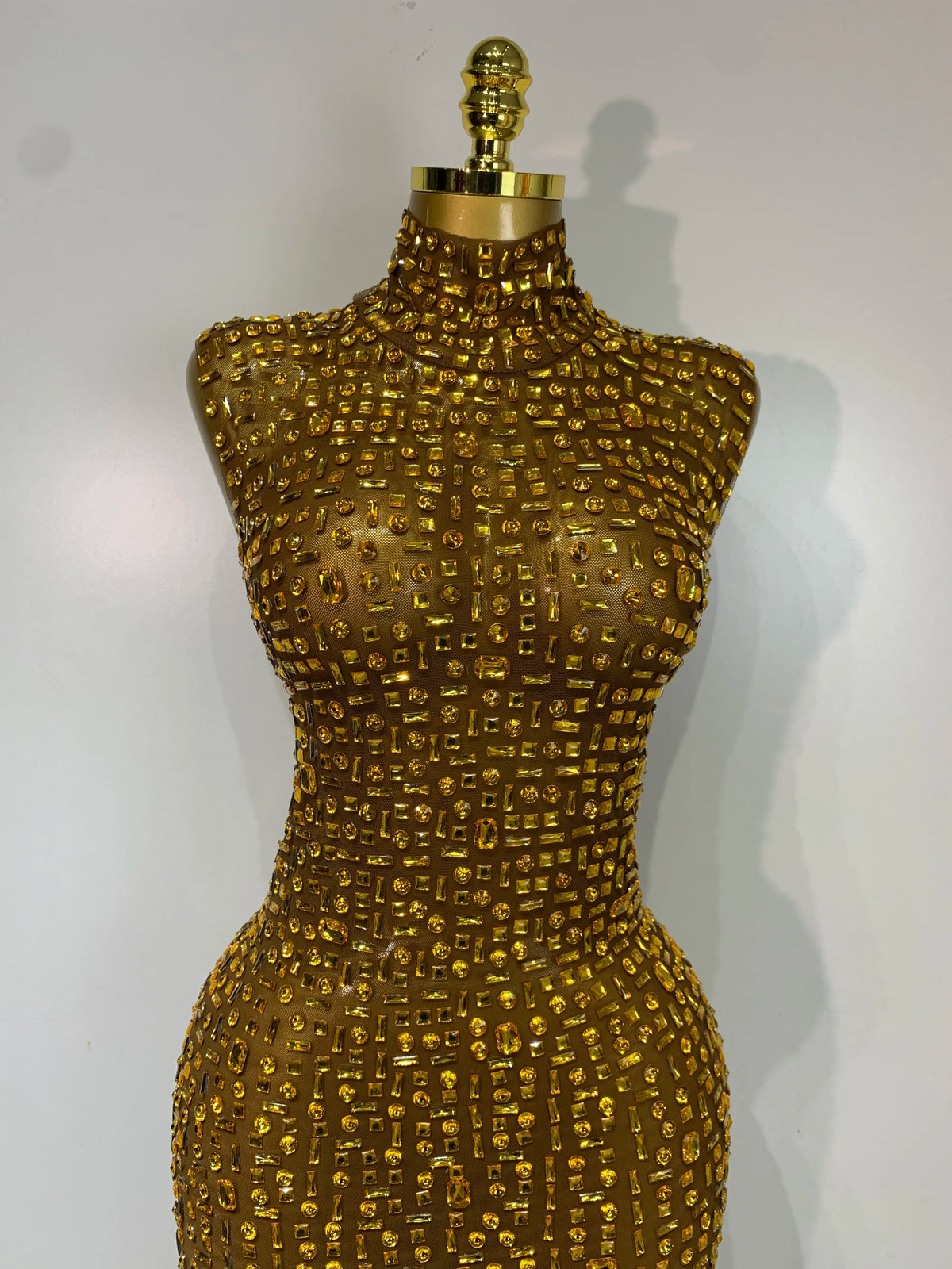 Gold Rhinestone Sleeveless Long Dress for Women