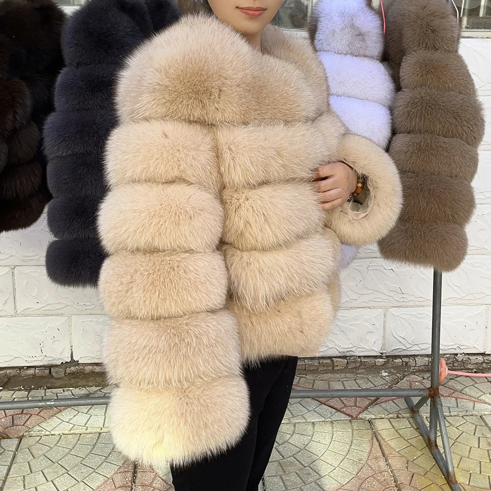QUEENTINA Brown Fox Fur Coat for Women