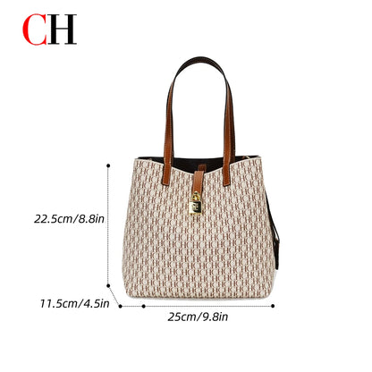 CH Women Monogram Print Shoulder Bag Large Capacity
