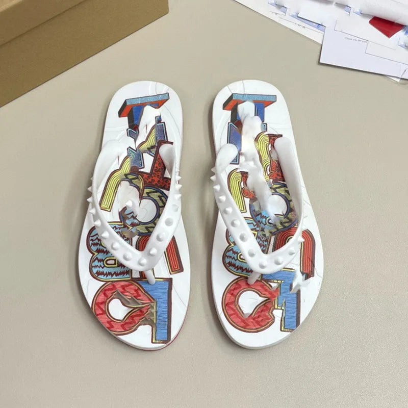 Men's Red Sole Leather Flip Flops Casual Sandals