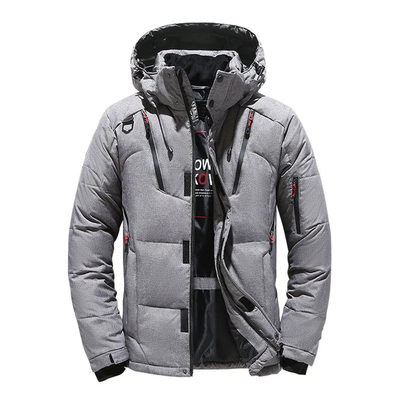 Men's White Duck Down Winter Jacket Hooded Parka