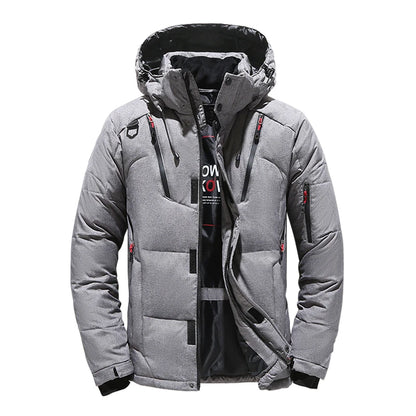 Men's White Duck Down Winter Jacket Hooded Parka
