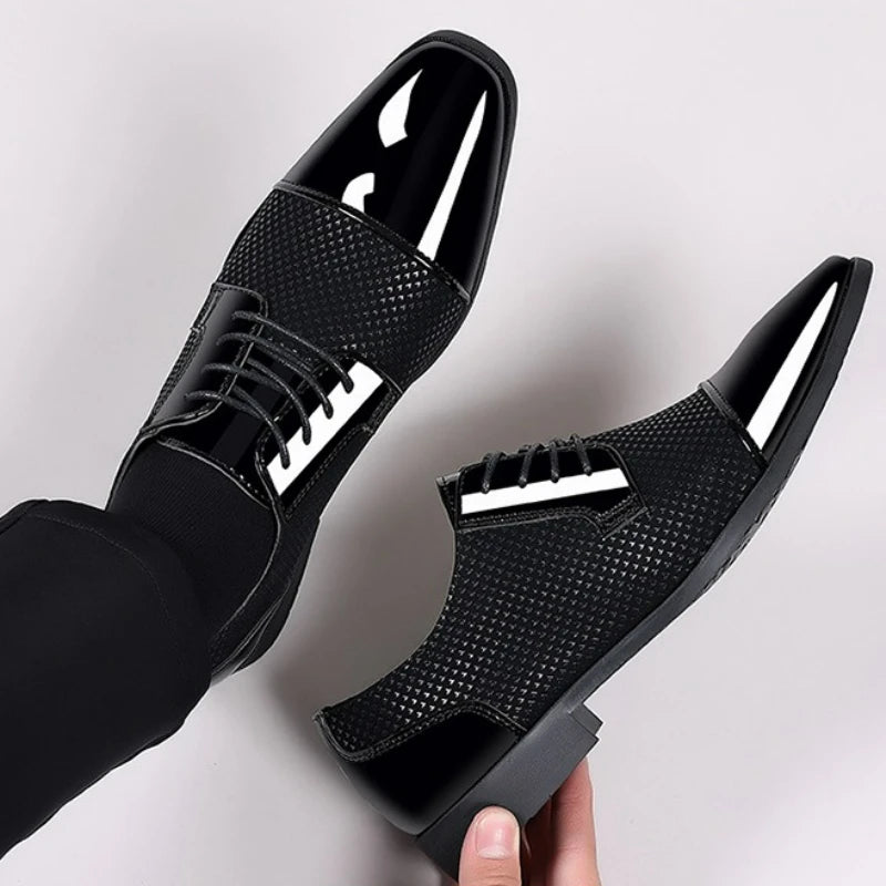 Men's Black PU Leather Lace Up Oxfords Shoes