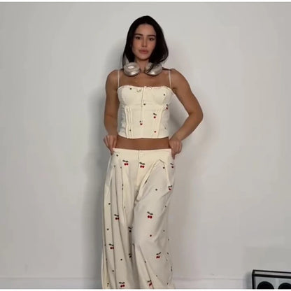 Corset Cami Two Piece Set with Pleated Wide Leg Pants