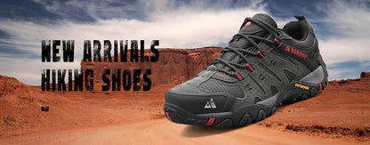 HIKEUP Men's Suede Leather Hiking Shoes Black Gray Khaki
