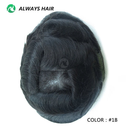 PU Men Toupee Indian Human Hair 130% Density Wig