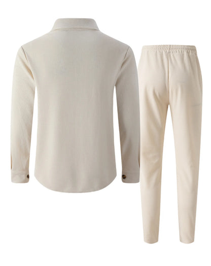 Men's Solid Color Waffle Longsleeved Pants Set