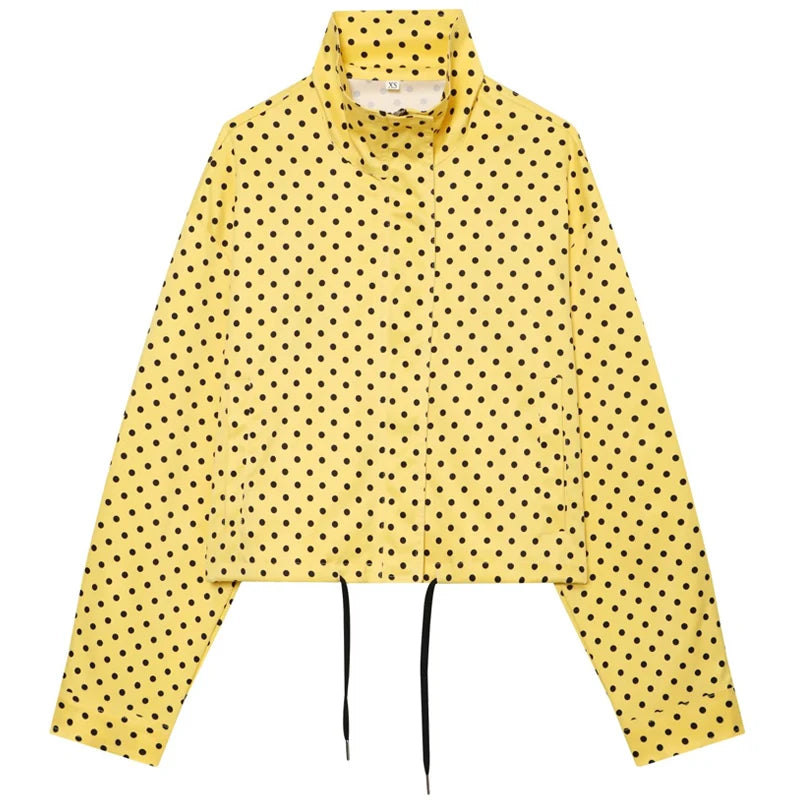Polka Dot Bomber Jacket Women's Zip Up Crop Coat