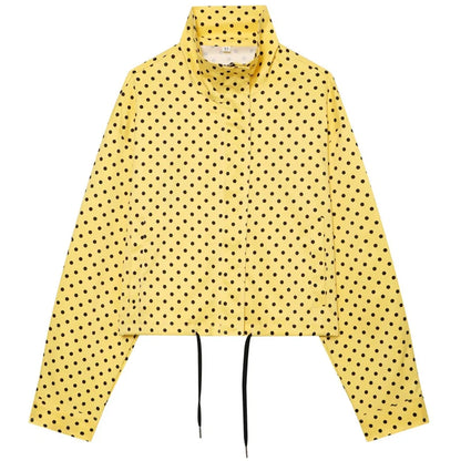 Polka Dot Bomber Jacket Women's Zip Up Crop Coat