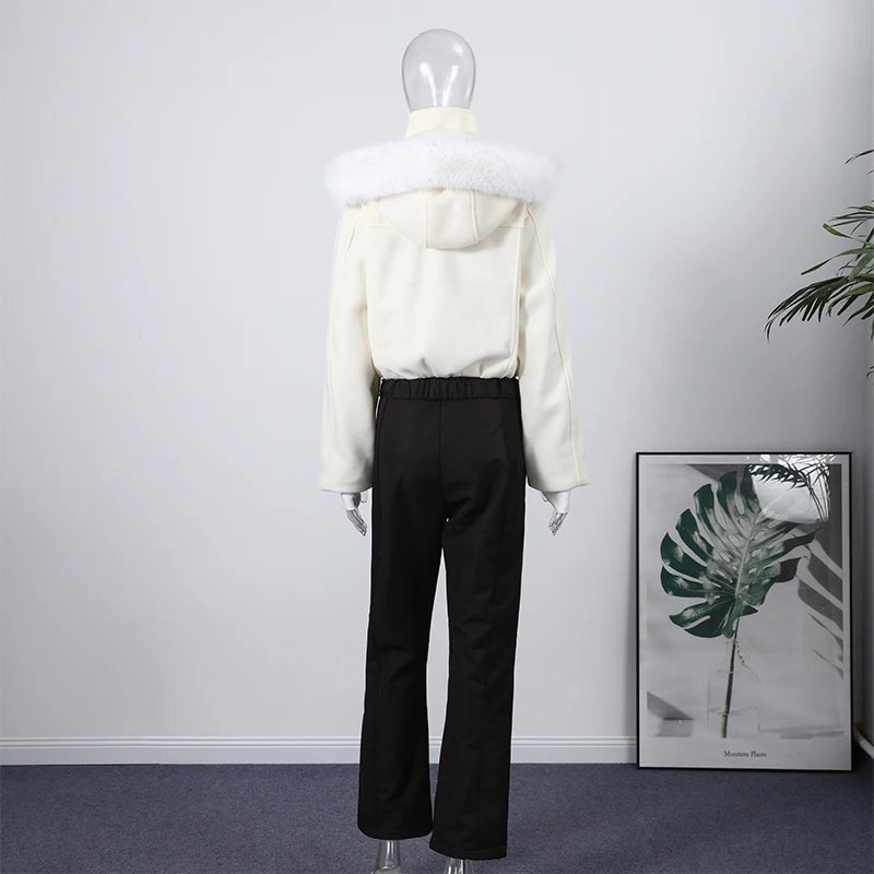 Hooded One-Piece Ski Jumpsuit for Women Windproof Outwear